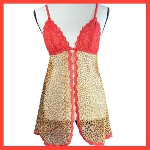 Victoria's Secret Very Sexy Orange Lace Leopard Print‎ Babydoll Lingerie